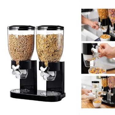 Imagem de Dispenser Duplo de Cereais Acrílico Organizador de Grãos com Bandeja Removível para Cozinha Preto Yeet