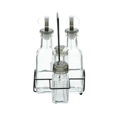 Imagem de Conjunto Galheteiro Lyor Transparente para Condimentos Vidro e Metal com Tampas Dosadoras Organizador para Mesa