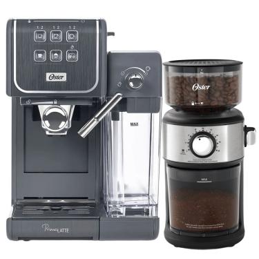 Imagem de Kit Cafeteira Expresso Primalatte Touch Oster Aço Inox 1,5L Cinza 220V