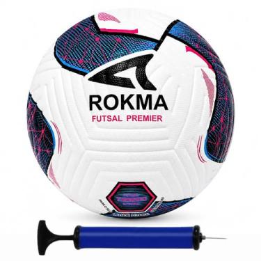 Imagem de Bola Futsal Rokma Premier Oficial Jogo + Bomba de Ar, Preto, Azul, Ros