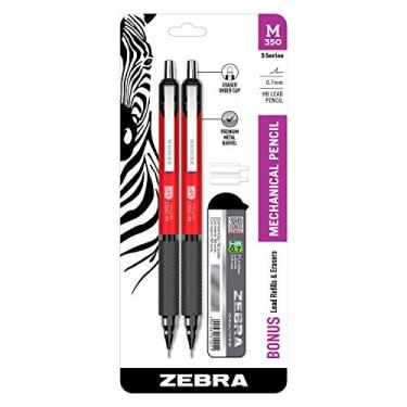 Imagem de Zebra Pen Lapiseira M-350, tamanho da ponta de 0,7 mm, barril vermelho carmesim, borracha recarregável, pacote com 2 (57312)