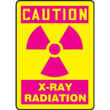Imagem de Accuform MRAD703VS Placa de Segurança de Vinil Adesivo, Lenda "Caution X-RAY Radiation" com gráfico, 25,4 cm de comprimento x 18 cm de largura x 0,01 cm de espessura, magenta em amarelo