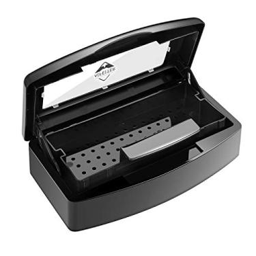 Imagem de Bandeja de esterilização de plástico - bandeja de esterilização de barbicidas, organizador de armazenamento de caixa de esterilizador limpo para unhas, pinças, salão de cabeleireiro, spa e cortador de manicure - tampa transparente (preto)