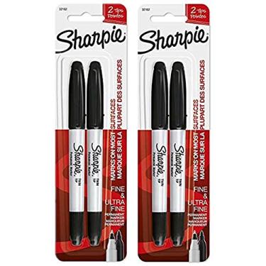 Imagem de SHARPIE Marcadores Permanentes De Ponta Dupla Sharpie 32162Pp, Fino E Ultra Fino, 2 Pacotes De Bolha Com 2 Marcadores Cada, 4 Marcadores No Total, Preto