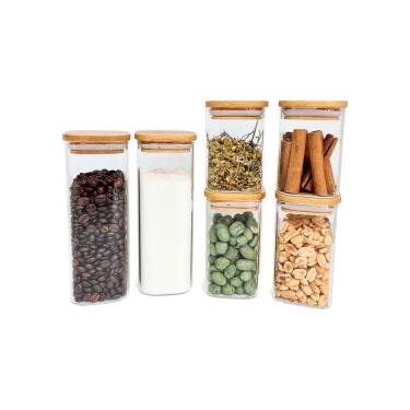 Imagem de Potes De Mantimentos Quad 200/250/400Ml C/Tampa Bambu - 6 Pç