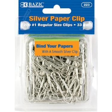 Imagem de Clipes de papel Bazic, nº 1 regular (33 mm), prata, 200 por pacote (caixa com 24)