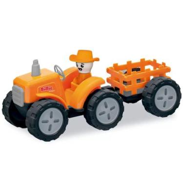 Imagem de Caminhão De Brinquedo Trator Rural Com Carreta Para Animais Laranja -