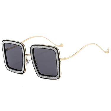 Imagem de Óculos de sol femininos coloridos de armação grande quadrada moda decorativos uv400 óculos de sol casuais para mulheres adultas homens, preto branco cinza, um