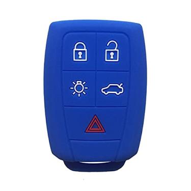 Imagem de CSHU Capa de silicone para chave de carro com controle remoto capa chaveiro com anel de chaveiro, adequado para Volvo Xc90 V50 S40 C70 S60 D5 C30 Capa para chave Funda Llaves, azul
