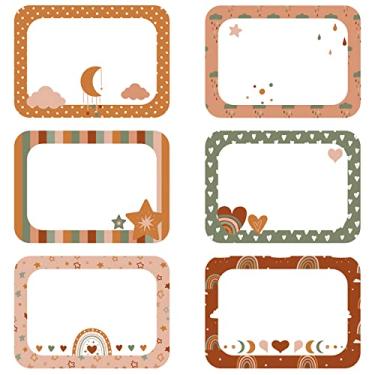 Imagem de 144 peças adesivos de etiqueta com nome de arco-íris Boho para estudantes crianças adesivos de nome adesivo de arco-íris etiquetas de mesa em 6 designs para sala de aula, 9,5 x 6,5 polegadas
