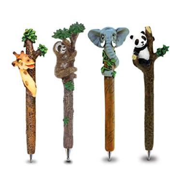 Imagem de Planet Pens Conjunto de canetas fofas de girafa, elefante, panda e preguiça – canetas esferográficas coloridas animais zoológicos canetas de escrita instrumento para escola e escritório – pacote com 4