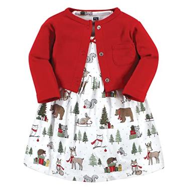 Imagem de Hudson Baby Conjunto de vestido e cardigã de algodão para bebês meninas, Floresta vermelha de inverno, 2 Anos