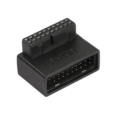 Imagem de QIANRENON Adaptador USB 3.0 19/20 pinos 90 graus macho para fêmea L soquete ângulo de giro direito para placa-mãe de mesa, conector interno inclinado para baixo (PH19B)