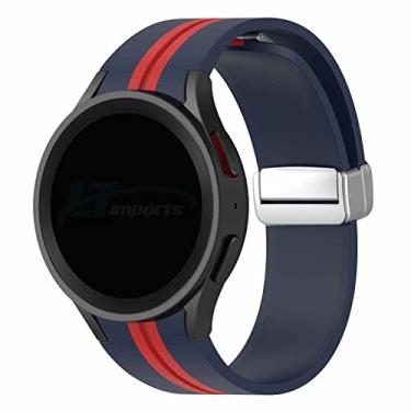 Imagem de Pulseira Listrada Fecho Magnetico LTIMPORTS, compativel com Galaxy Watch 6 - Galaxy Watch 5 - Galaxy Watch 4 (Azul/Vermelho, Fecho PRETO)