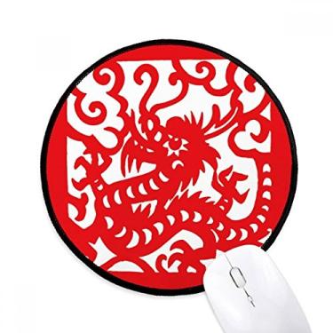 Imagem de DIYthinker Tapete de rato do zodíaco da China com corte de papel para mesa de escritório tapete redondo para computador