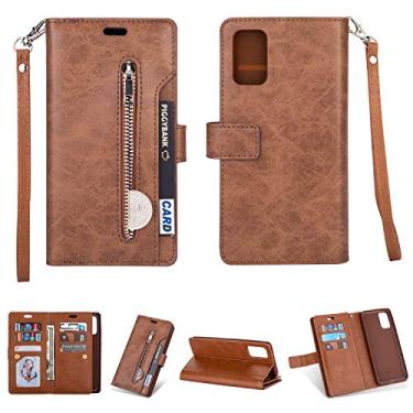 Imagem de Capa para Samsung Galaxy A52 5G, carteira de couro PU Folio Flip Case Bolso com Zíper Slots para Cartão Fecho Magnético Capa Protetora à Prova de Choque com Alça de Pulso para Samsung Galaxy A52 5G (Marrom)