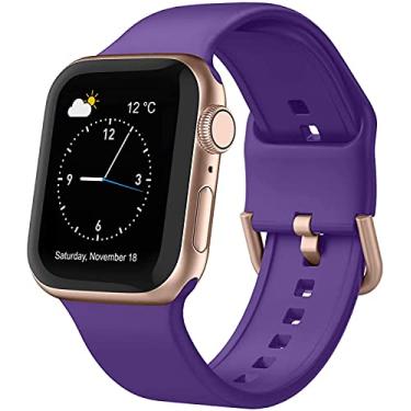 Imagem de Hoopyeecase Compatível com Apple Watch Bands 42mm 44mm, Suave Silicone Esporte Pulseiras Substituição pulseira de relógio com Classic Clasp para iWatch Series SE 6 5 4 3 2 1 para mulheres homens