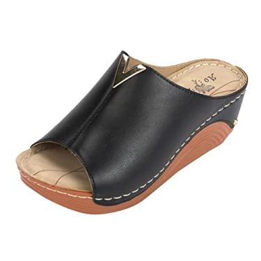 Imagem de Produtos de alta qualidade sandálias femininas moda casual sandálias femininas plataforma anabela moda sandálias com estampa animal para mulheres (preto, 6,50)
