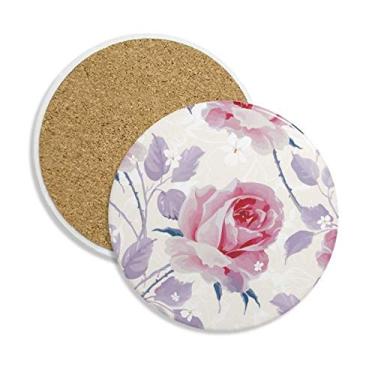 Imagem de Porta-copos de cerâmica rosa para desenho de planta de arte em formato de copo, pedra absorvente para bebidas, presente de 2 peças