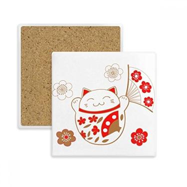 Imagem de Lucky Fortune – Porta-copos quadrados japoneses com flor de gato