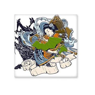 Imagem de Quimono japonês feminino espada Samurai azulejo de cerâmica brilhante decalque pedra adornada tijolo vitrificado