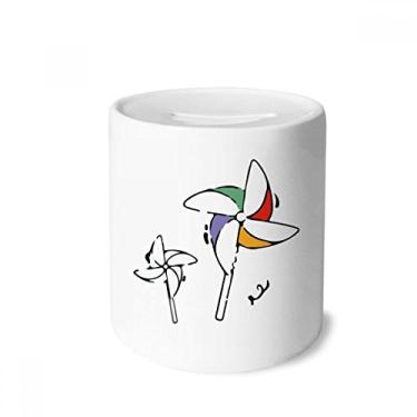 Imagem de DIYthinker Moinho de vento com estampa de ilustração de vento, caixa de dinheiro de cerâmica, presente de cofrinho