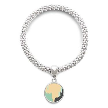 Imagem de DIYthinker Bracelete de prata com pingente de corrente de joias com padrão de arte abstrato amarelo