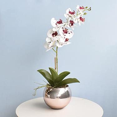 Imagem de Arranjo de Orquídea Artificial Tigre 3D no Vaso Rose Gold Médio