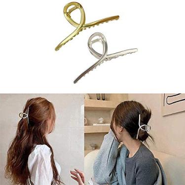 Imagem de FURPO Grampo de cabelo de metal simples com 2 peças, prendedor de cabelo de metal simples preguiçoso, sem sensação de peso (prata + dourado)