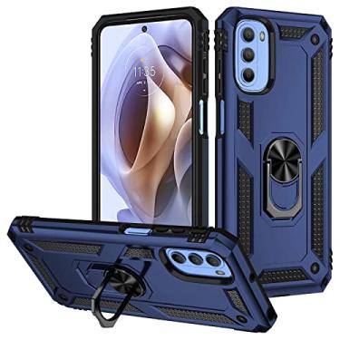 Imagem de Capa para Motorola Moto Edge 20 5G / 4G Capinha com protetor de tela de vidro temperado [2 Pack], Case para telefone de proteção militar com suporte para Moto Edge 20 -Azul