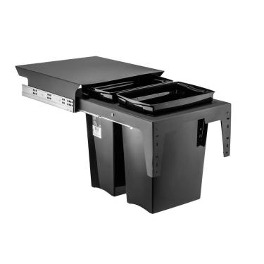 Imagem de Cesto de Lixo Lixeira Dupla Embutir Cozinha Preto com Trilho