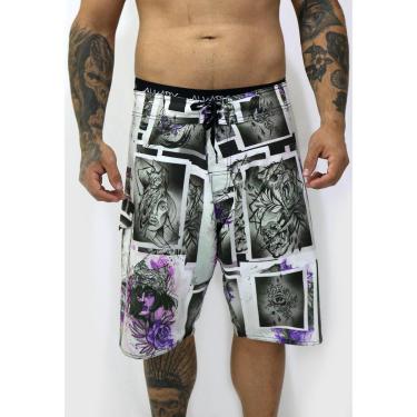 Imagem de Bermuda Água Alkary Tattoo Pizzi Preta e Roxa-Masculino