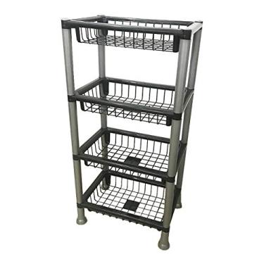 Imagem de Cesto Organizador Fruteira Empilhável 4 Andares Preto Cinza