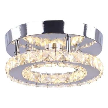 Imagem de Iluminação de teto de cristal Moderna, Home-Neat Mini lustre de cristal 3 Cores luminária de teto LED para quarto, sala de jantar, cozinha, corredor, entrada (Redondo)
