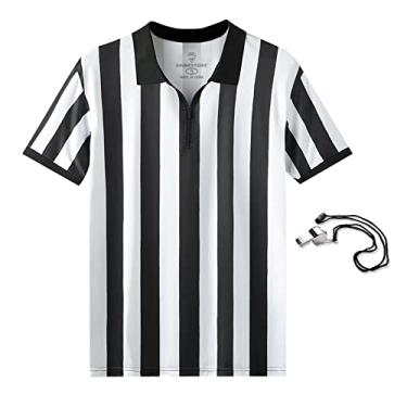 Imagem de Shinestone Camisas de árbitro, Camisa de árbitro masculina Basquete Futebol Esporte Camiseta de árbitro Camisa de árbitro Camiseta de jérsei Manga curta, perfeita para esportes ao ar livre, Zipper Neck, Medium