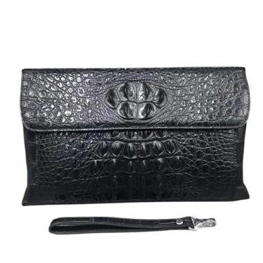 Imagem de Bolsa de pulso masculina de couro de crocodilo exótico genuíno em couro de crocodilo exótico masculino grande, Preto