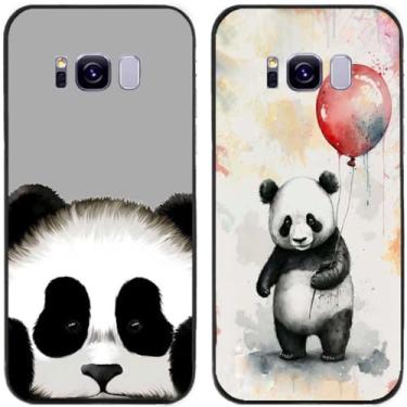 Imagem de 2 peças coruja lobo leão tigre gato pilha golfinhos pug husky cão dinossauro panda capa de telefone traseira gel TPU para Samsung Galaxy S8+ (Panda)