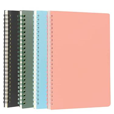 Imagem de Colorlife Caderno espiral A5, pacote com 4, capa dura, 21 x 14,5 cm, caderno pautado pautado, 80 folhas/320 páginas para material escolar de escritório de estudante