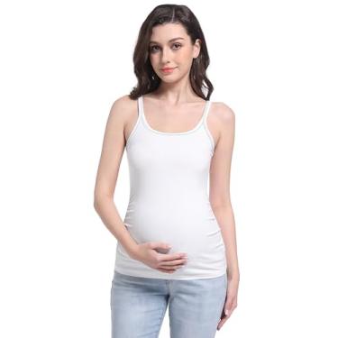 Imagem de V VOCNI Regata feminina para gestantes, alças finas, gola redonda, ajuste para gravidez, sem mangas, camisetas cami, Branco, M
