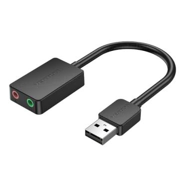 Imagem de Placa de som USB Externa VENTION Para Headset, Computador, Notebook, Consoles, com Duas saídas Porta Para Fone e Microfone Áudio Som Estéreo 3,5 mm TRS P2 Cabo Auxiliar FONE de ouvido