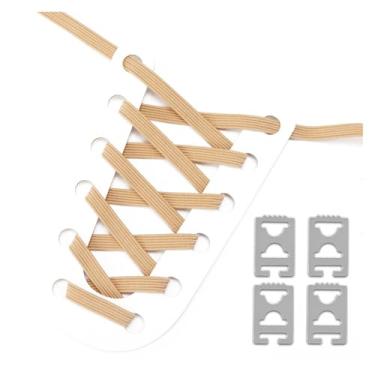 Imagem de Elastic No Tie Shoe Laces Anchors Flat Shoelace Lock Clip for Adults and Kids Tieless Shoelaces for Sneakers(Light Coffee)