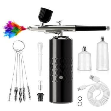 Imagem de crpen Kit de Aerógrafo Recarregável Sem Fio Compressor de Aerógrafo Portátil Escova de Ar para Pintura de Modelos, Arte de Unhas, Decoração de Bolos, Maquiagem, Barbeiro (Preto)
