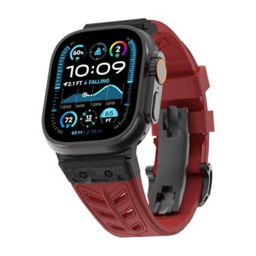 Imagem de Pulseira de fibra de carbono embutida para Apple Watch 46 mm, 49 mm, 45 mm, 44 mm, fluoroelastômero (FKM), pulseira esportiva à prova de suor para iWatch séries 10 9 Ultra 2 SE 8 7 6 5 4 3 2 1