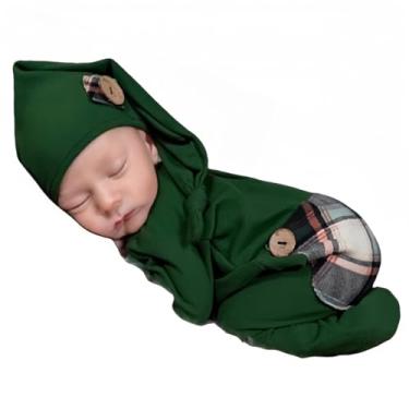 Imagem de Acessórios para sessão de fotos de bebês recém-nascidos de Natal, roupas de crochê, Papai Noel, chapéu vermelho, calças, adereços para fotografia, Verde A, M