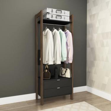 Imagem de Closet Modulado com Arara e 2 Gavetas - Tecno Mobili, Preto e Nogal