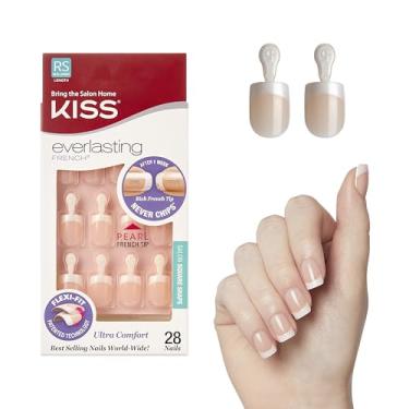 Imagem de Kiss Manicure francesa eterna, sem lascas, tecnologia Flexi-Fit, realmente curta, "cordão de pérolas", kit de unhas com cola de unha rosa (peso líquido. 2 g), mini lima, bastão de manicure e 28 unhas