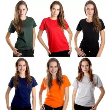 Imagem de Camiseta Feminina Baby Look Algodão Lisa Atacado Blusa - Vesttuario, C