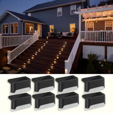 Imagem de MAIXI Luzes solares de deck ao ar livre, pacote com 8 luzes LED para cercas e caminhos (branco quente) decorativas para varanda, escadas, pátio, jardim, quintal