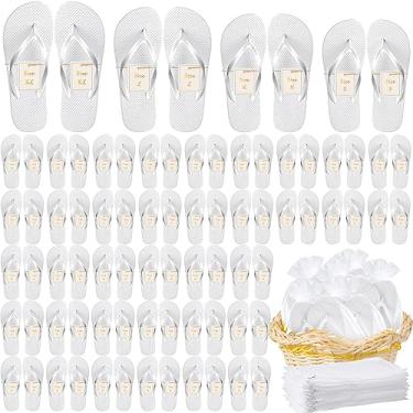 Imagem de Bonuci 60 pares de chinelos a granel para convidados de casamento, hotéis, hóspedes, spa, lembrancinhas de festa de casamento, chinelos com cartões de tamanho, sacos de cordão para festa de casamento