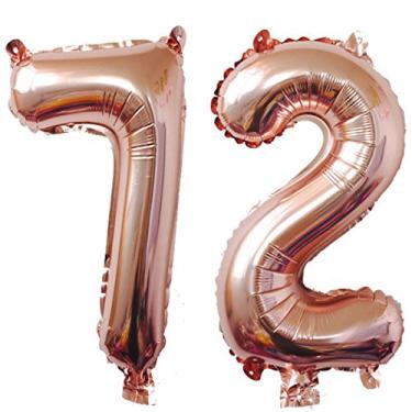 Imagem de Folha de ouro rosa de 101,6 cm, 72 balões com números digitais jumbo de hélio, decoração de aniversário de 72 anos para mulheres ou homens, artigos de festa de aniversário de 72 anos